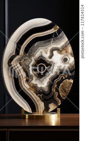 Golden and black texture. Polished stone with an exquisite natural pattern. 117814314