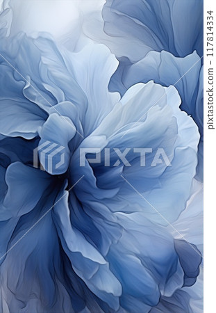Gentle blue background with peony petals. Beautiful flower close up. 117814334