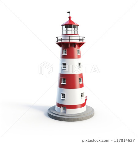 Red and white lighthouse isolated on white background. Red and white lighthouse isolated on white background. 117814627