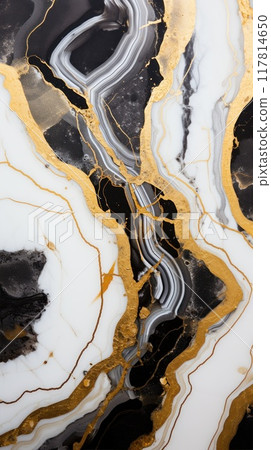 Golden black and white texture. Polished stone wall with an exquisite natural pattern. Wallpaper design Golden black and white texture. Polished stone wall with an exquisite natural pattern. Wallpaper design 117814650
