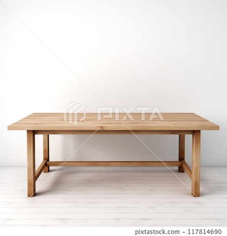 An Elegant Wooden Table Designed Perfectly for Any Contemporary Modern Living Space. Minimalistic furniture. Copy space for your design. Good for mockup 117814690