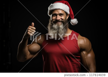 Santa Claus fitness trainer. A muscular man in a gym 117814839