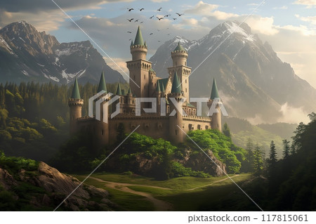 Enchanting fairytale castle in scenic landscape 117815061