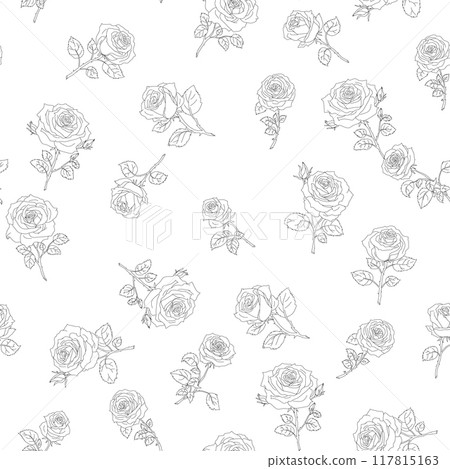 Sketch seamless black and white floral pattern with roses. Good for textile  117815163