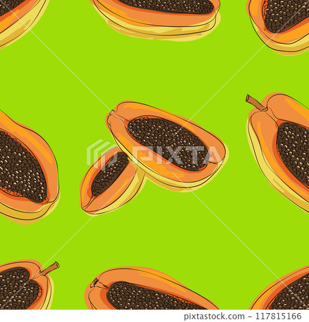 Papaya seamless pattern. Fruit colorful background. Food print Ideal for printing on fabric,  117815166