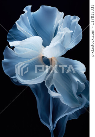 Gentle blue background with peony petals. Beautiful flower close up. 117815333