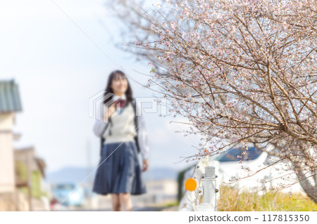 High school girl going to school, out of focus 117815350