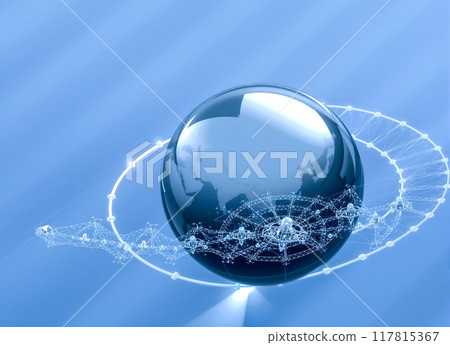 Image material of a transparent globe, a model of an artificial satellite, and a ring of light Image material of a transparent globe, a model of an artificial satellite, and a ring of light 117815367
