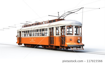 A train rolls along the tracks on a white background 117815566