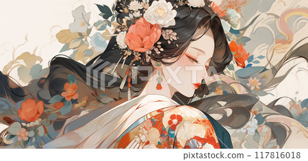 手绘动漫唯美的中国古装少女插画 117816018