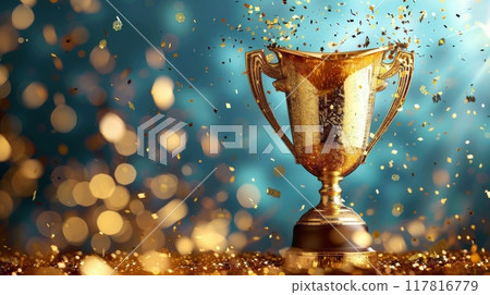 Golden Trophy With Confetti Celebration 117816779