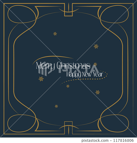 Dark blue and gold Christmas design, with delicate lines and modern twist, perfect for sophisticated holiday greeting. Dark blue and gold Christmas design, with delicate lines and modern twist, perfect for sophisticated holiday greeting. 117816806