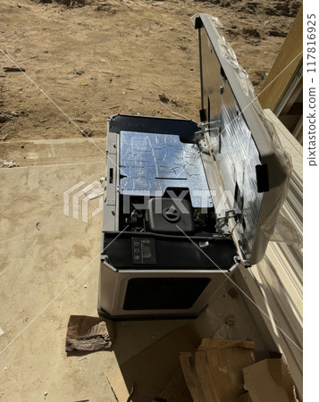 Installed home standby generator natural gas propane for residential use at backyard Installed home standby generator natural gas propane for residential use at backyard 117816925