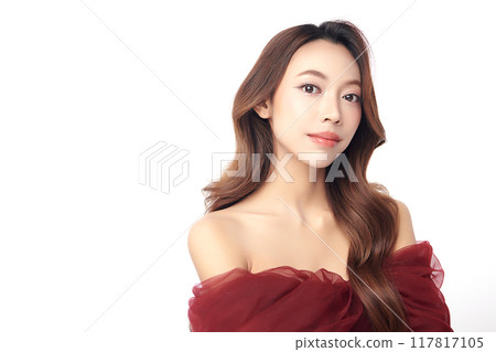 Beautiful young asian woman with clean fresh skin on white background, Face care, Facial treatment, Cosmetology, beauty and spa, Asian women portrait. Beautiful young asian woman with clean fresh skin on white background, Face care, Facial treatment, Cosmetology, beauty and spa, Asian women portrait. 117817105