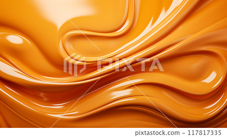 Abstract Orange Liquid Caramel Swirling in Waves. Generative AI 117817335