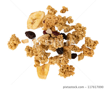 muesli pile or crunchy granola isolated on white 117817890