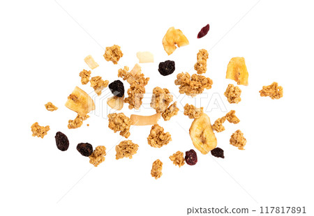 muesli pile or crunchy granola isolated on white 117817891
