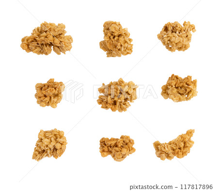 muesli or crunchy granola isolated on white muesli or crunchy granola isolated on white 117817896