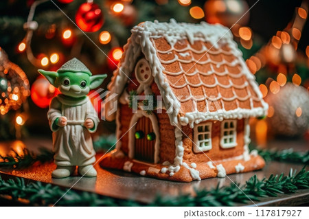 gingerbread house with fairy tale characters figures nearby gingerbread house with fairy tale characters figures nearby 117817927