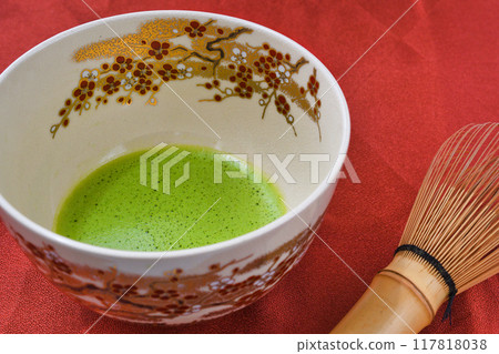 Japanese tea ceremony: tea bowl and tea whisk 117818038