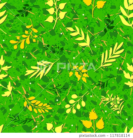 Yellow leaves on green background pattern Yellow leaves on green background pattern 117818114