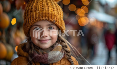 Thanksgiving and Harvest Festival. scene of a family participating in a Thanksgiving parade, their smiles and laughter adding to the festive atmosphere of the holiday. 117818242