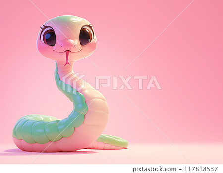 2025 A cartoon snake with a pink and green body and a pink head 117818537