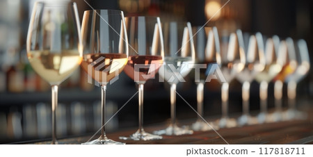 Wine Glasses on Bar Counter 117818711
