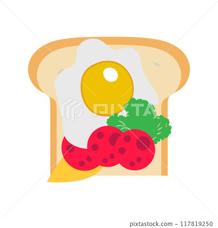 Sandwich with fried egg and bread toast, collection of wheat sandwiches vector illustration, with butter, fried eggs, cheese, Breakfast concept toast. 117819250