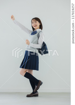High school girl doing a fist pump 117819257