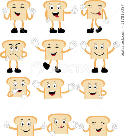 Happy Bread Slice Cartoon Mascot Character, Funny Sandwich Cartoon Vintage Bread Character Style Bread Logo Vector Illustration Happy Bread Slice Cartoon Mascot Character, Funny Sandwich Cartoon Vintage Bread Character Style Bread Logo Vector Illustration 117819357