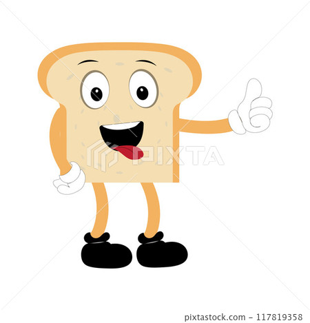 Happy Bread Slice Cartoon Mascot Character, Funny Sandwich Cartoon Vintage Bread Character Style Bread Logo Vector Illustration Happy Bread Slice Cartoon Mascot Character, Funny Sandwich Cartoon Vintage Bread Character Style Bread Logo Vector Illustration 117819358