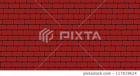 Brick wall, red relief texture with shadow, vector background illustration. Red brick tile wall background. 117819624