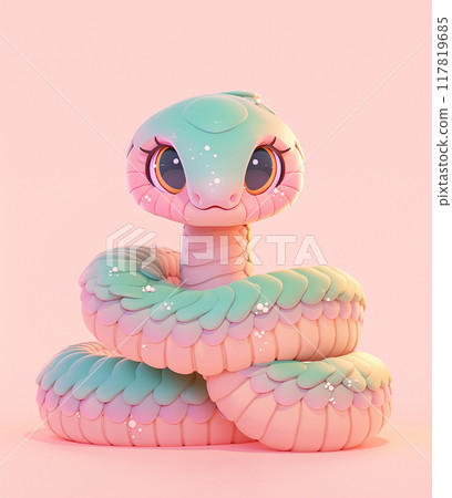 2025 A cartoon snake with a pink and green body and a pink head 117819685