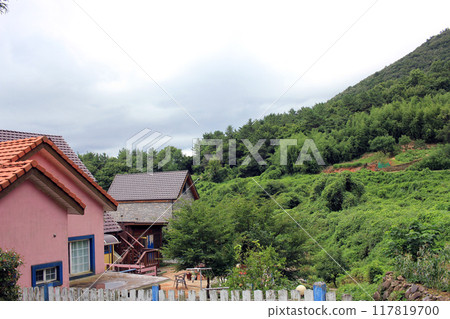 Namhae-gun, Gyeongsangnam-do, Republic of Korea - July 26, 2024: American Village is a settlement village created for Koreans living in the USA who want to come to their home country and spend Namhae-gun, Gyeongsangnam-do, Republic of Korea - July 26, 2024: American Village is a settlement village created for Koreans living in the USA who want to come to their home country and spend 117819700