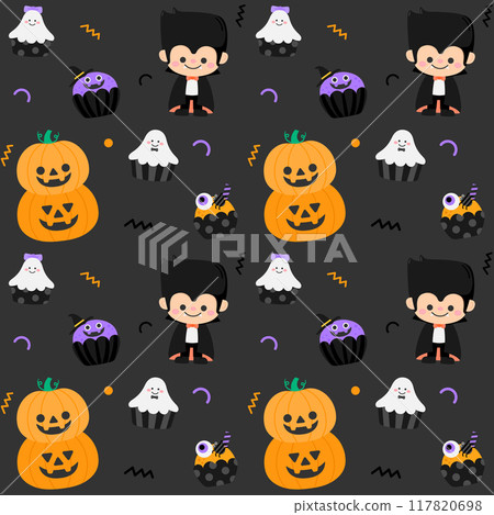 Kid cute seamless pattern Black Halloween party illustration 117820698
