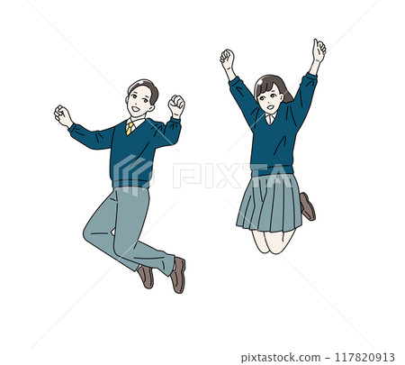 Full body illustration set of students jumping Full body illustration set of students jumping 117820913