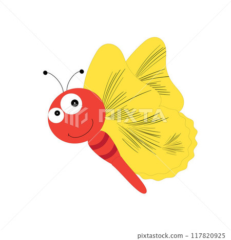 Cartoon butterfly illustration. Cute smiling character for childish design. Flat vector illustration isolated on white background. Cartoon butterfly illustration. Cute smiling character for childish design. Flat vector illustration isolated on white background. 117820925