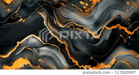 Sleek black marble with golden splashes Sleek black marble with golden splashes 117820997