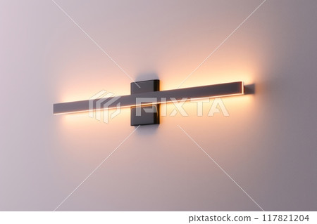 Modern wall lamp with a minimalist design featuring a horizontal bar, matte black finish, and LED lighting 117821204