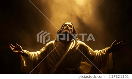 Depiction of biblical figure in mystical light Depiction of biblical figure in mystical light 117821301