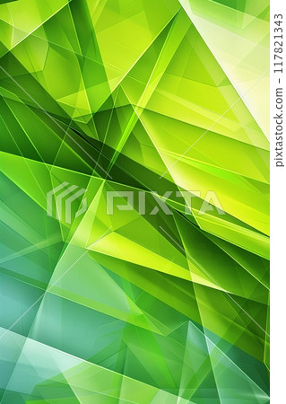 Dynamic abstract background featuring layered green geometric shapes 117821343