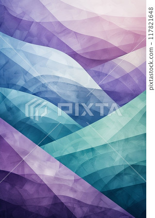 An abstract modern art piece with a pastel gradient, featuring shades of lavender, mint green, and baby blue 117821648