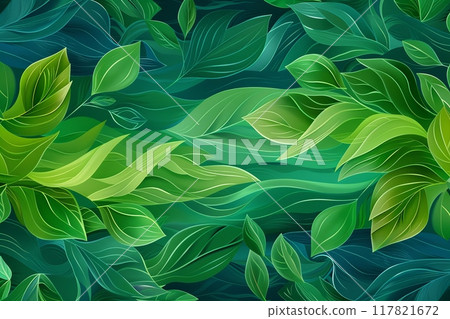 Lush green foliage with an abstract flow of leaves in various shades of green 117821672