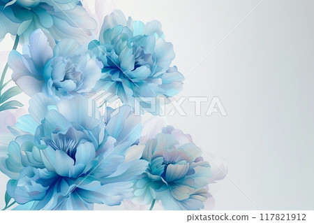 A delicate floral composition featuring soft blue peonies with gentle gradients 117821912