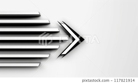 Sleek, modern arrow design pointing right, featuring layered geometric lines in black and white 117821914