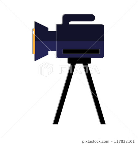 Camera tripod icon and Movie camera on a tripod. Making a movie single icon in monochrome style vector symbol stock illustration web. Camera tripod icon and Movie camera on a tripod. Making a movie single icon in monochrome style vector symbol stock illustration web. 117822101