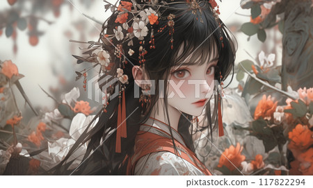 手绘动漫唯美的中国古装少女插画 117822294