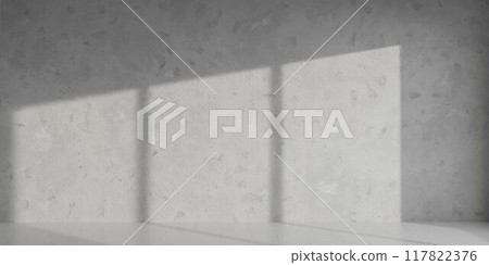 Sunlight streaming through windows onto a white wall 3d render illustration 117822376
