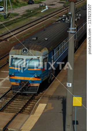 the train is at the station and is waiting to be sent. View from above the train is at the station and is waiting to be sent. View from above 117823107